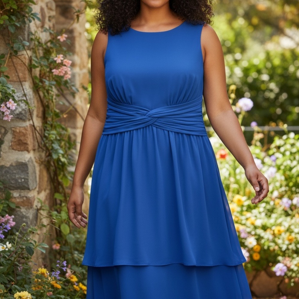 Elegant Royal Blue Sleeveless Midi Dress